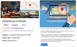Google My Business page listing