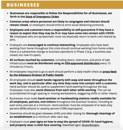 Phase 2 Delaware business guidelines