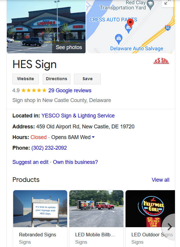 HES Sign Google Business Profile
